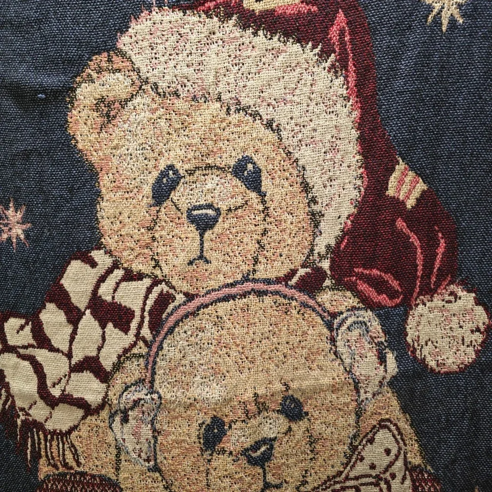 Cozy Teddy Bear Family Woven Throw Tapestry Blanket Christmas Holiday Home Decor